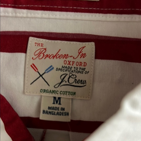 J. Crew Red & White Striped 100% Organic Cotton Casual Button Down Oxford Shirt - Picture 2 of 7